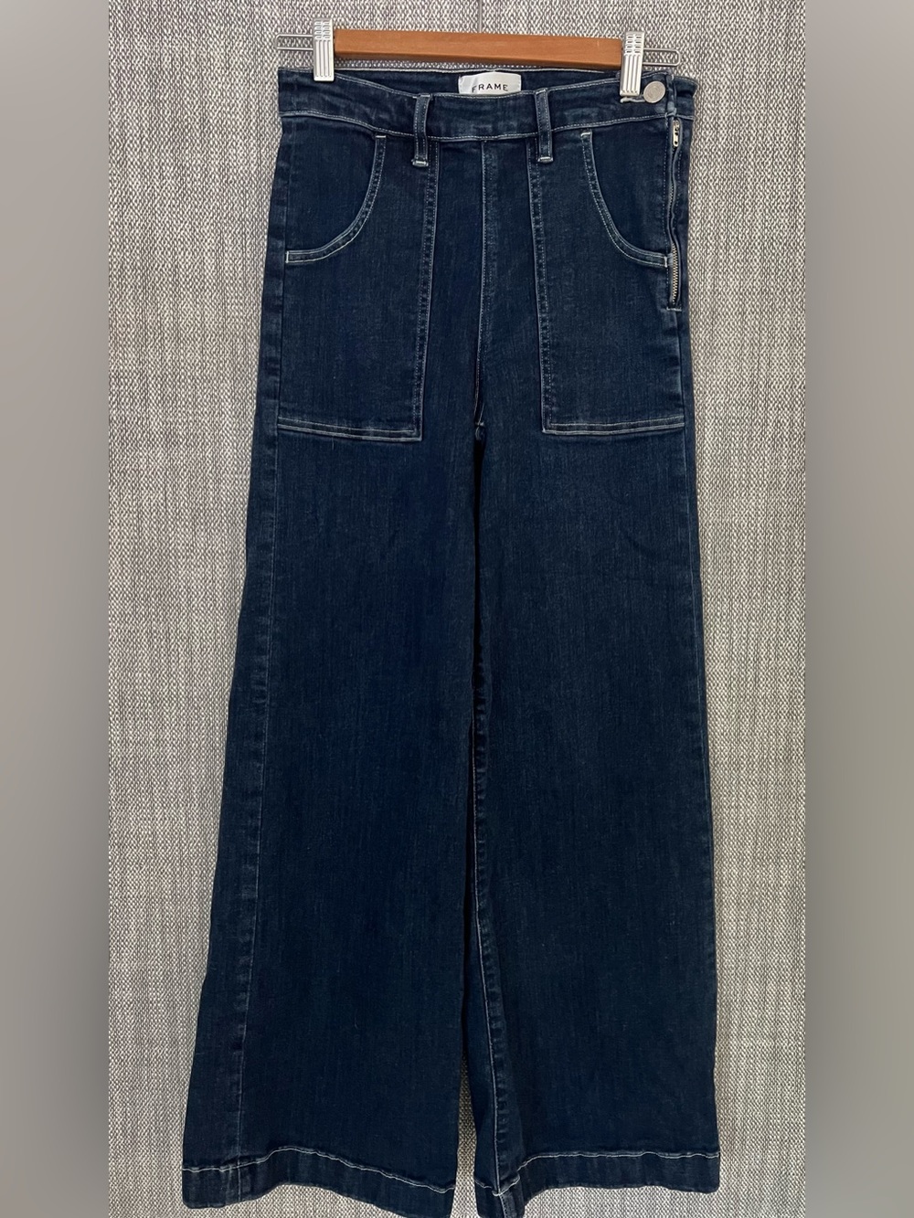 Frame Denim Women's Dark Wide-Leg Jeans, side Zipper